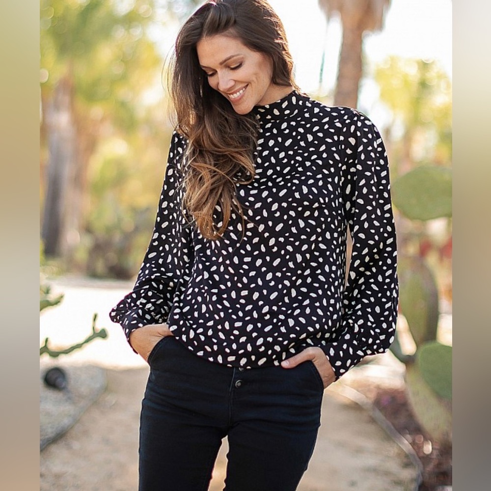 Mock Neck Satin Blouse